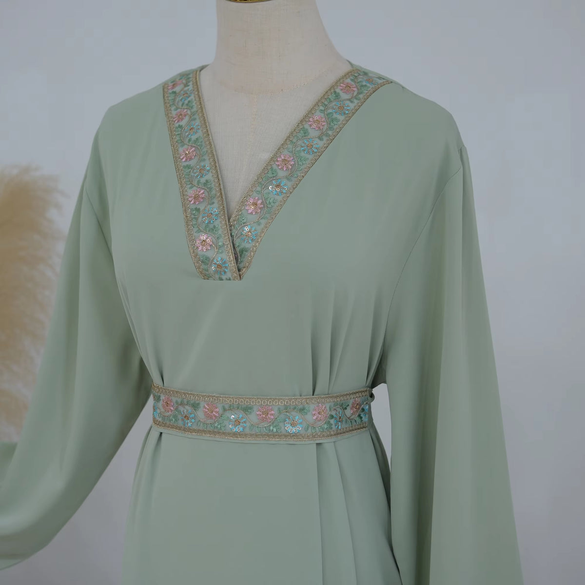Laya Embroidered Belted Abaya Gown