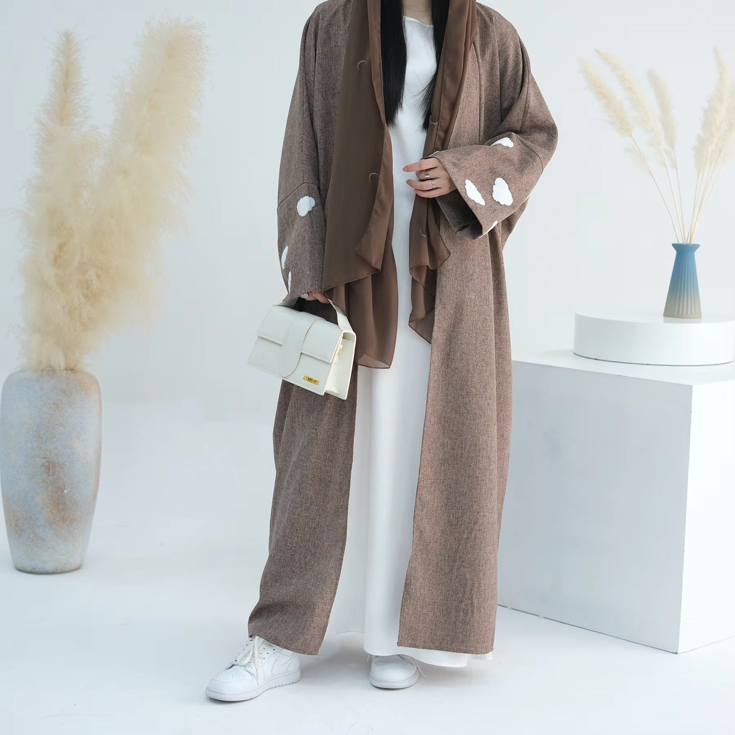 Linen Blend Open Abaya – Lightweight Modest Dress for Women