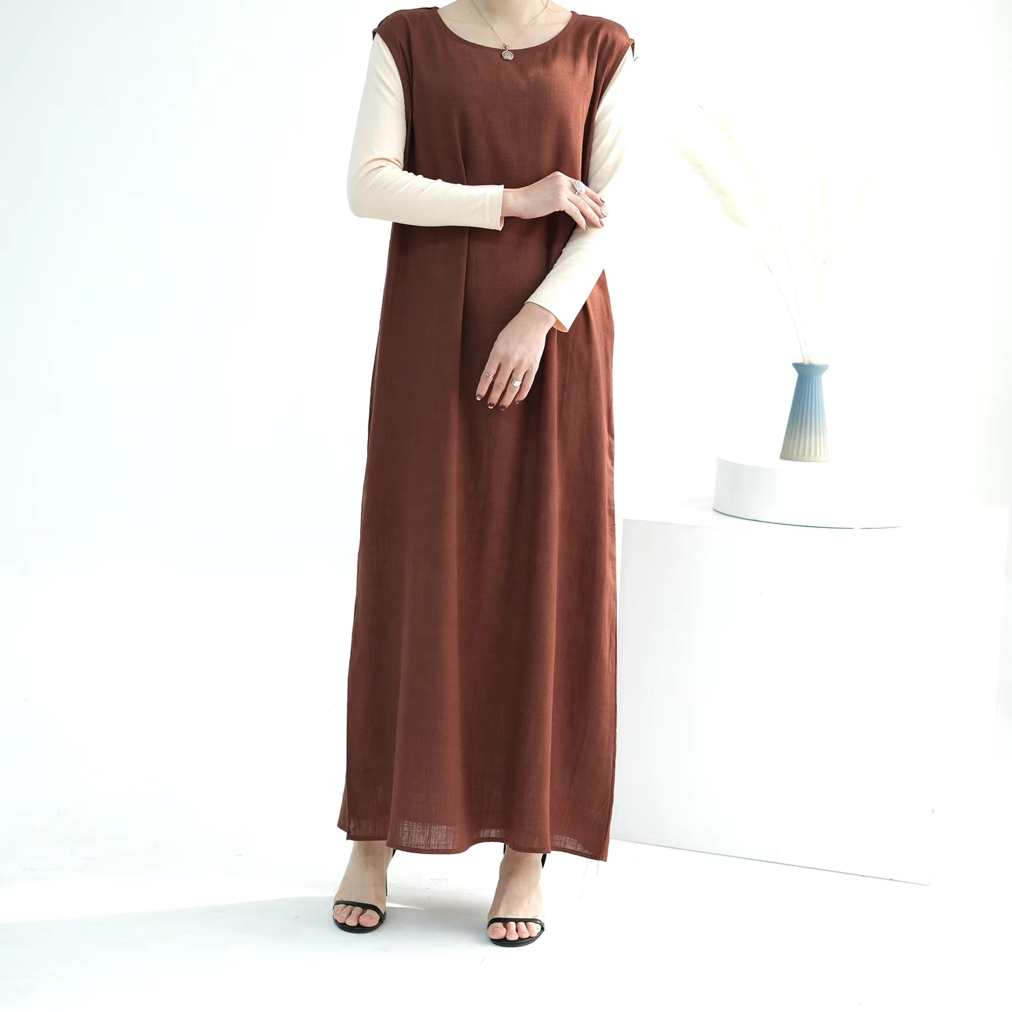 Linen Abaya Set for Women – Breathable 2-Piece Muslim Dress