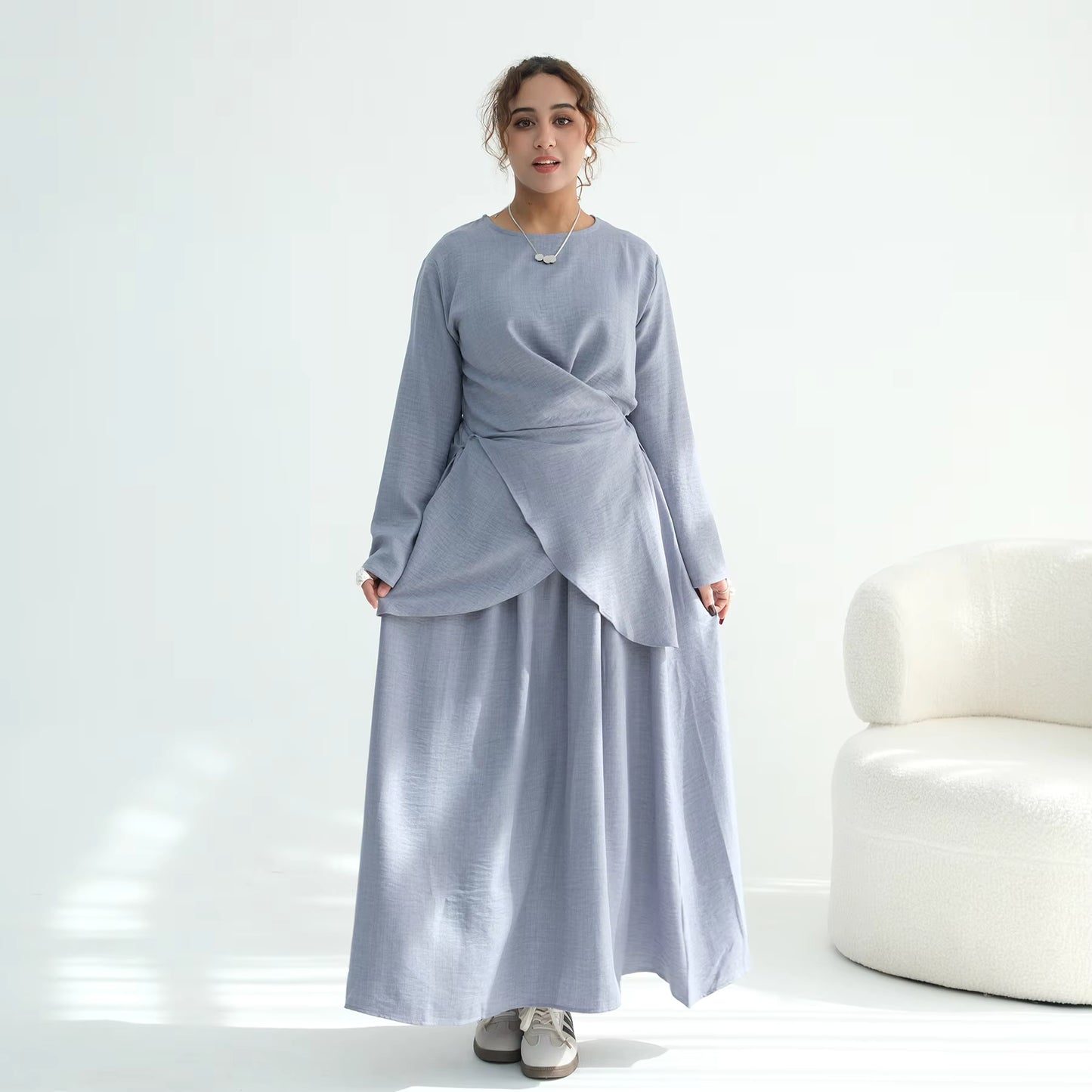 Elegant 2-Piece Abaya Set – Cross Top & Modest Skirt