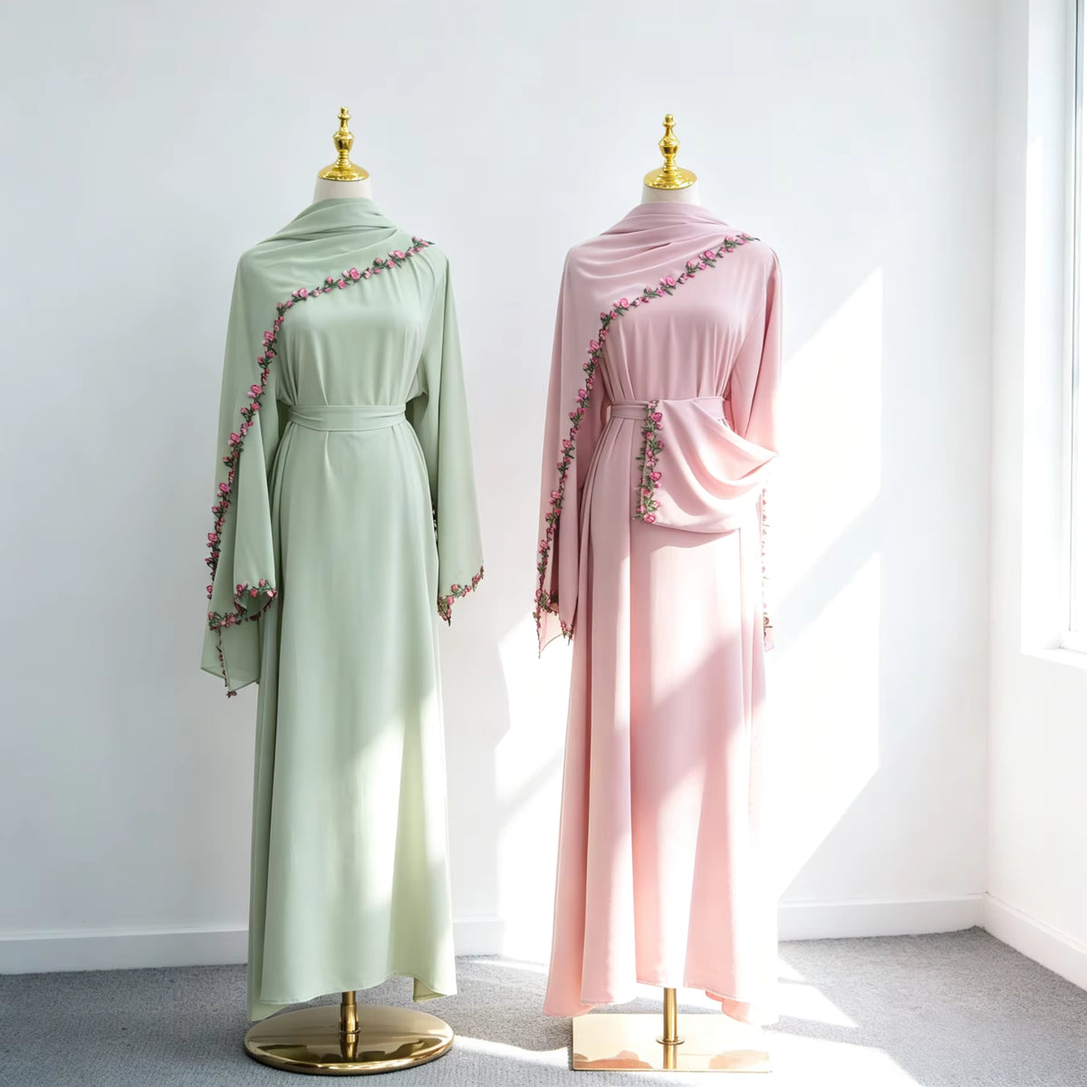 Amira Floral Embroidered Nida Abaya With Matching Hijab Set