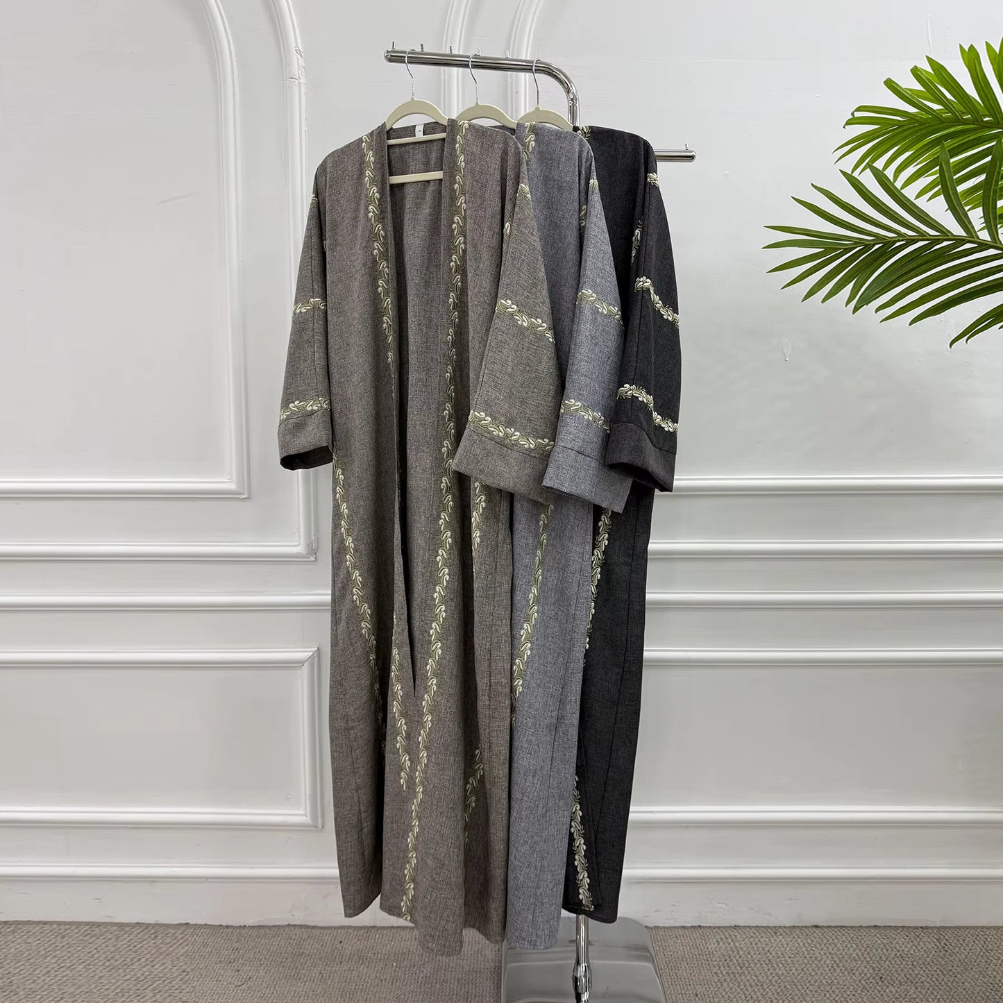 Floral Embroidery Open Abaya Cardigan – Elegant Modest Dress