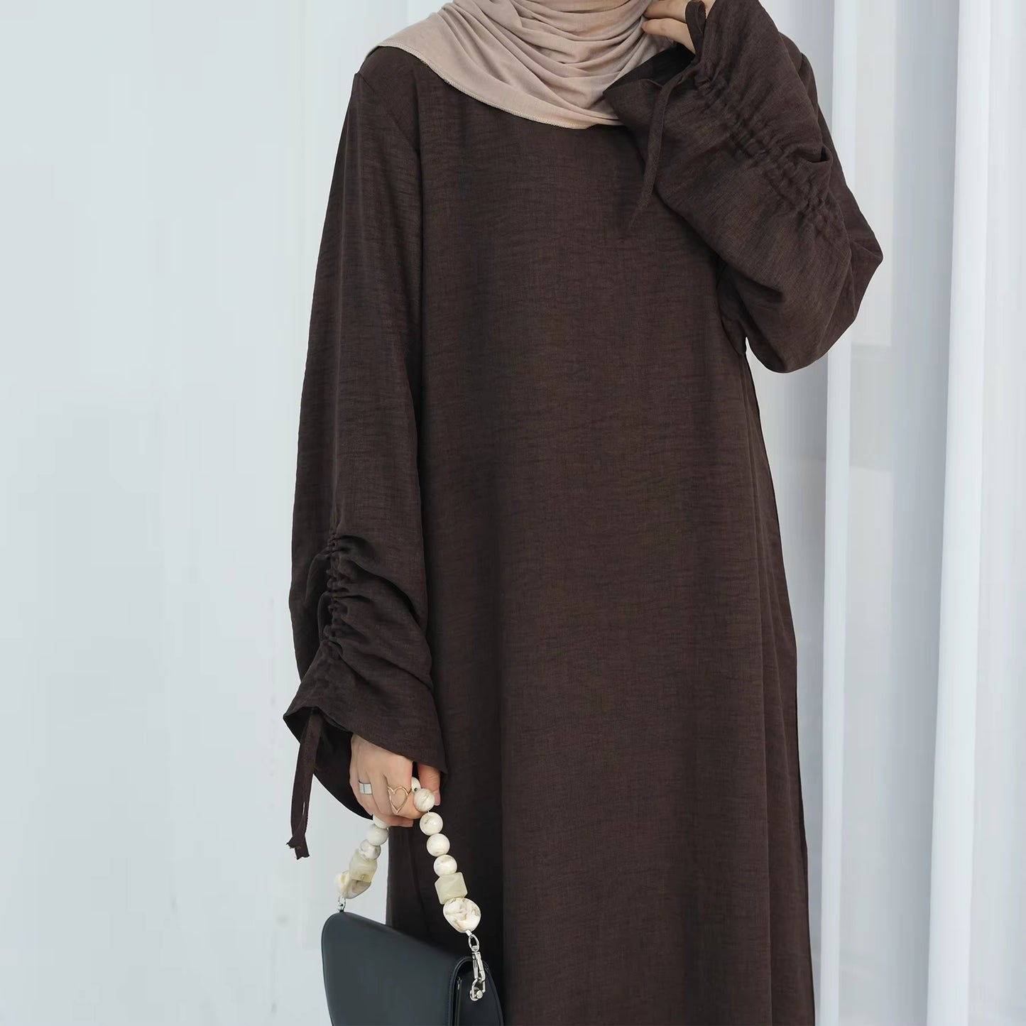 Nura Ruched Sleeve Closed Abaya – Breathable Everyday Modest Dress