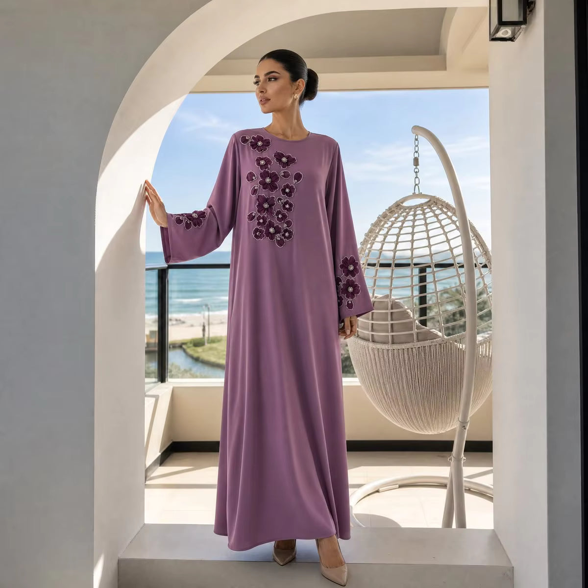 Amara Luxury Floral Beaded Applique Abaya
