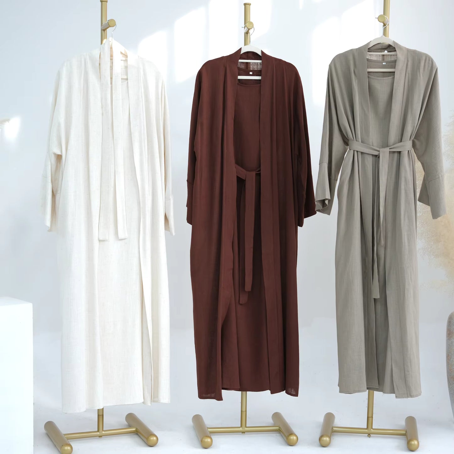 Linen Abaya Set for Women – Breathable 2-Piece Muslim Dress