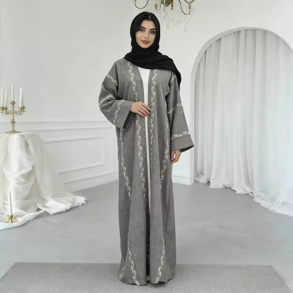 Floral Embroidery Open Abaya Cardigan – Elegant Modest Dress