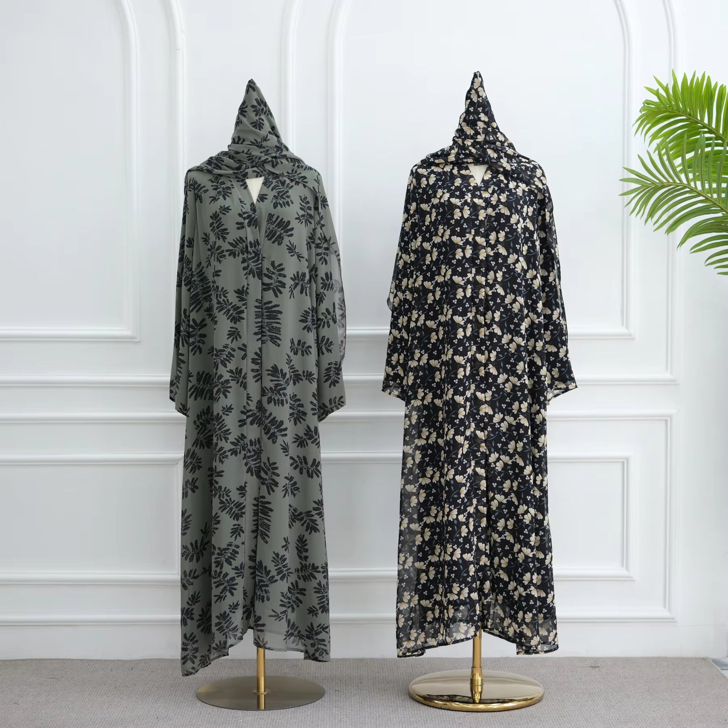 Elegant Printed Open Abaya Set – Lightweight Chiffon with Hijab