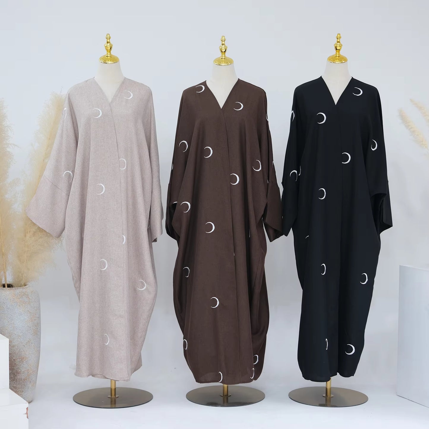 Moon Embroidered Open Abaya