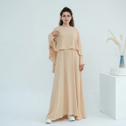 Soft Crepe 2-Piece Cape Abaya Set – Modest Islamic Dress for Women