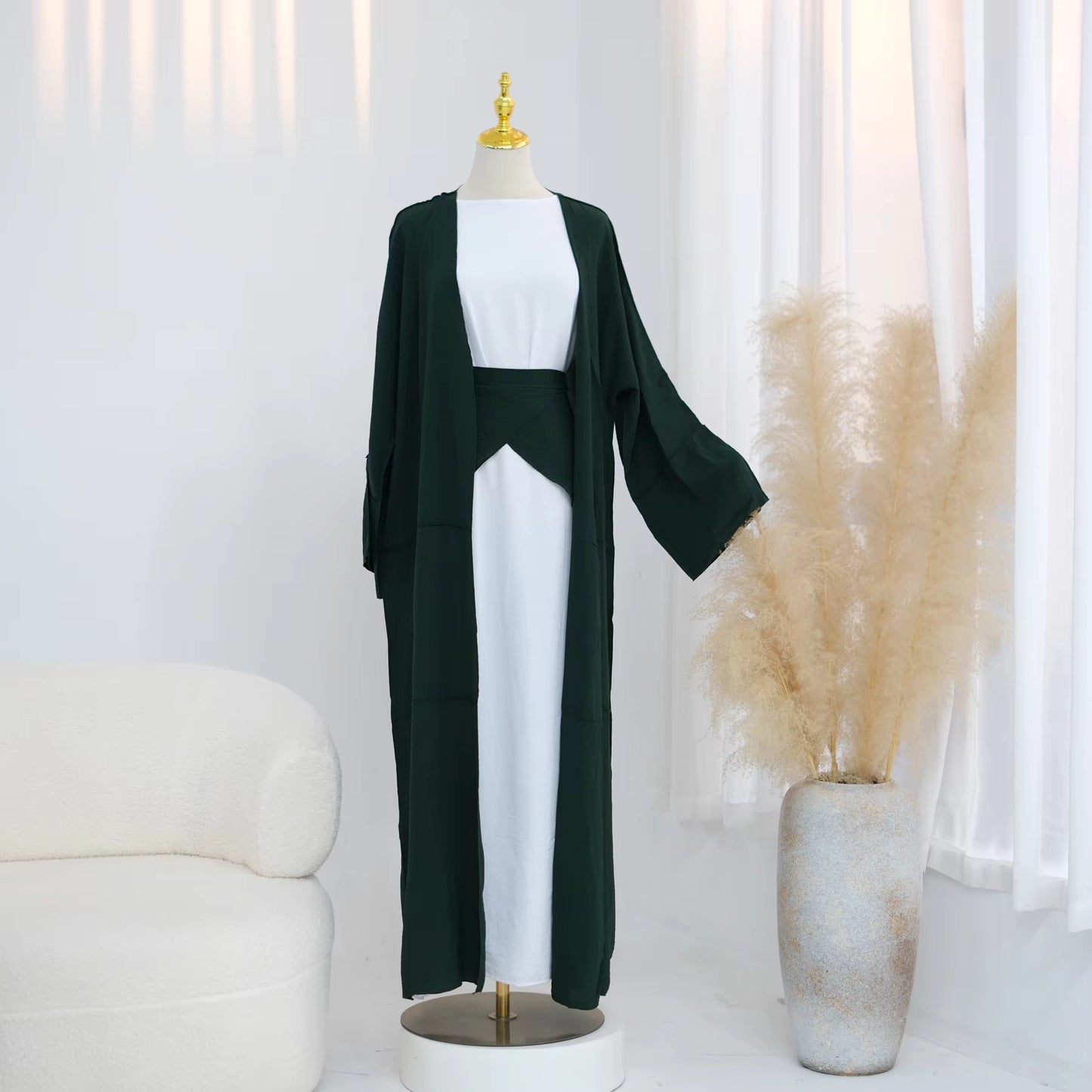 2-Piece Open Abaya Set – Daily Wear Muslim Dress with Wrap