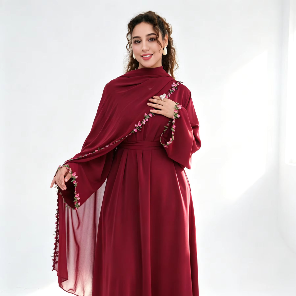 Amira Floral Embroidered Nida Abaya With Matching Hijab Set