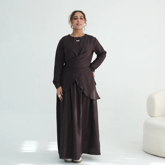 Elegant 2-Piece Abaya Set – Cross Top & Modest Skirt