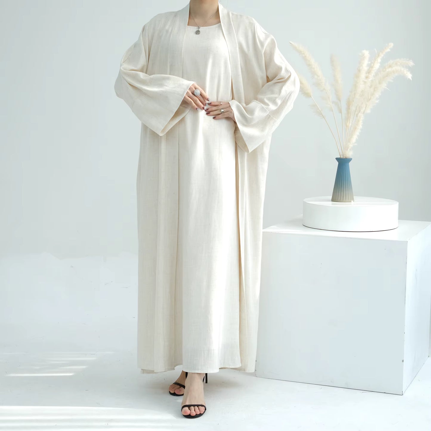 Linen Abaya Set for Women – Breathable 2-Piece Muslim Dress