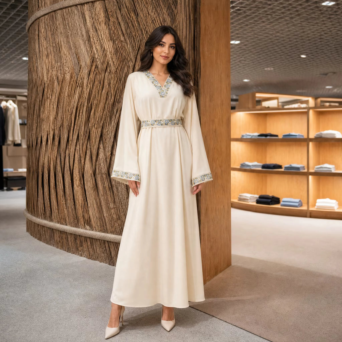 Laya Embroidered Belted Abaya Gown
