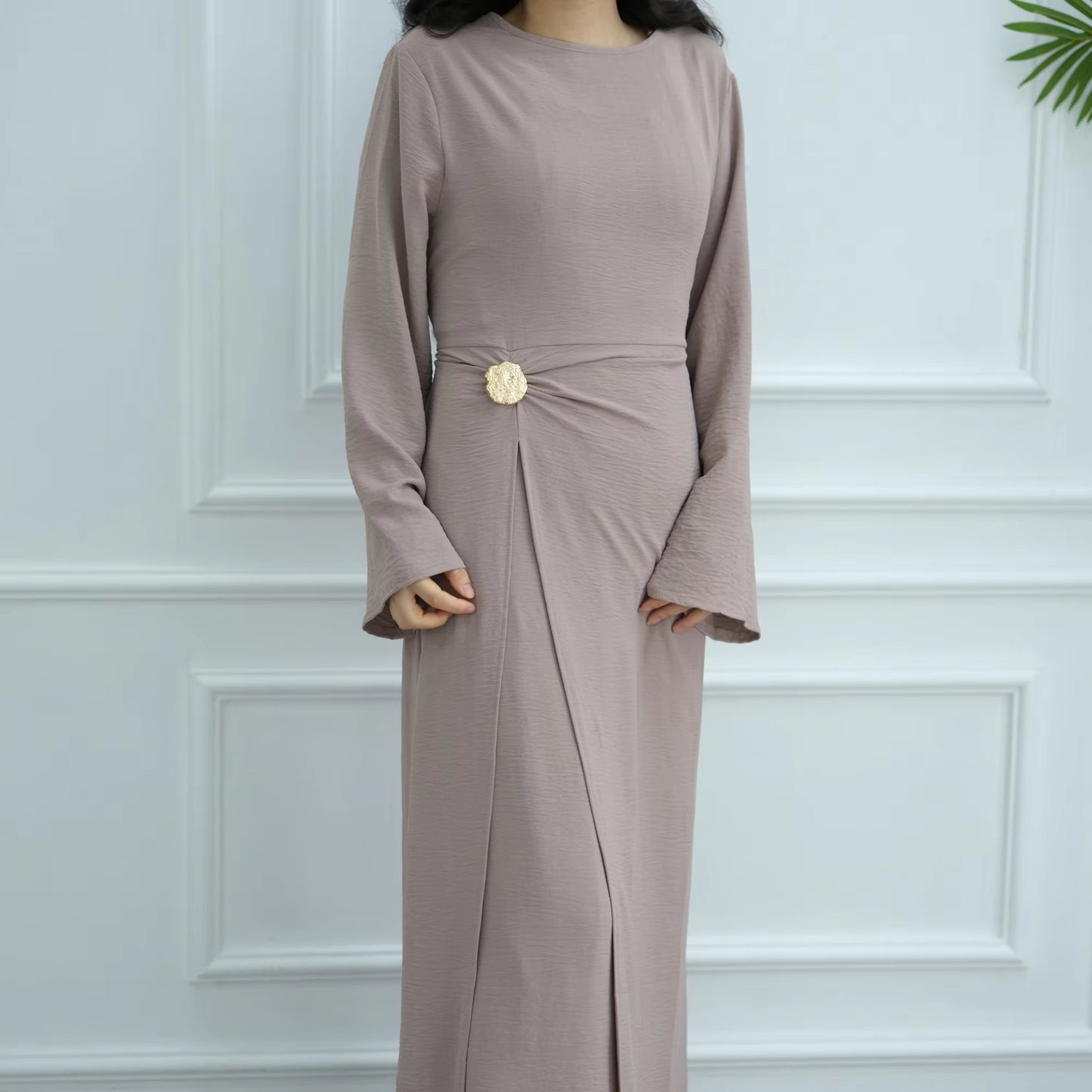 Elegant Soft Crepe Closed Abaya Dress – Back Tie Solid Color Maxi Islamic Dress