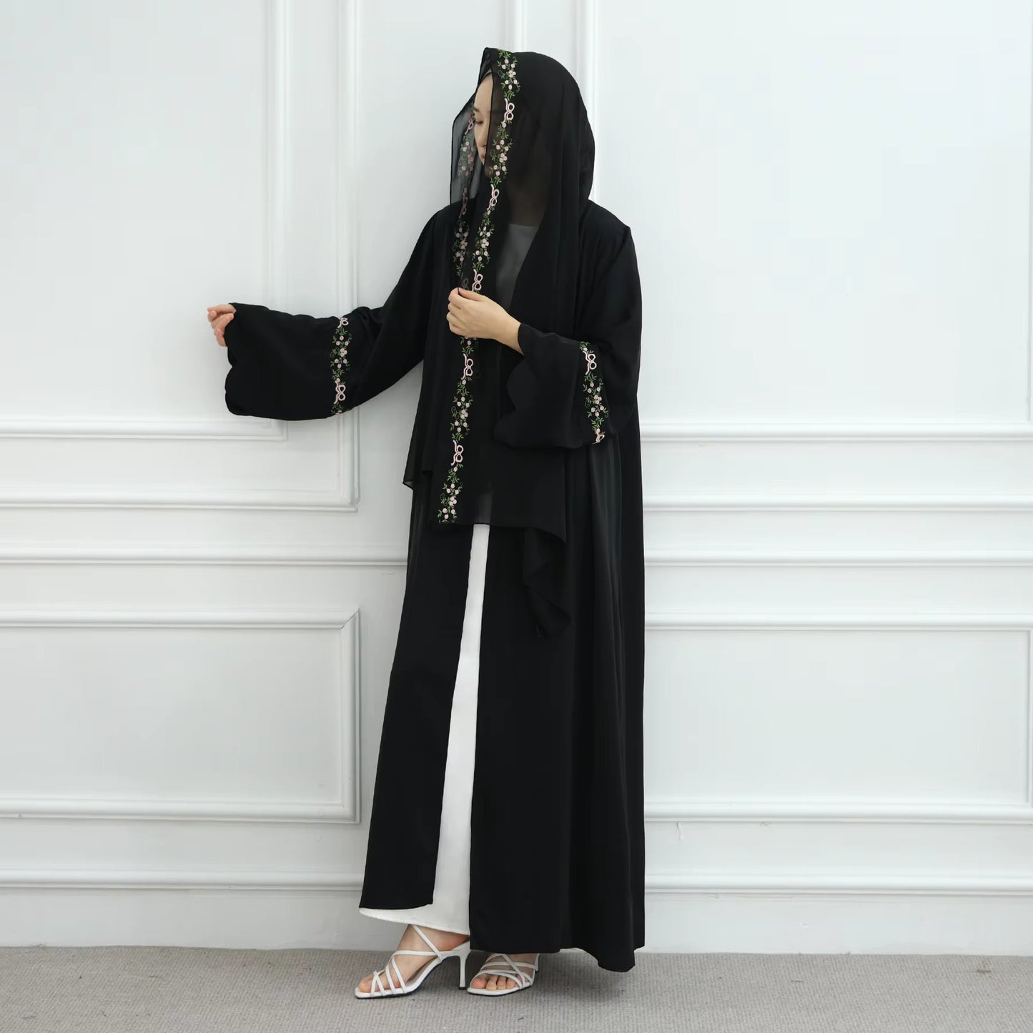 Embroidered Nida Abaya Set with Matching Hijab