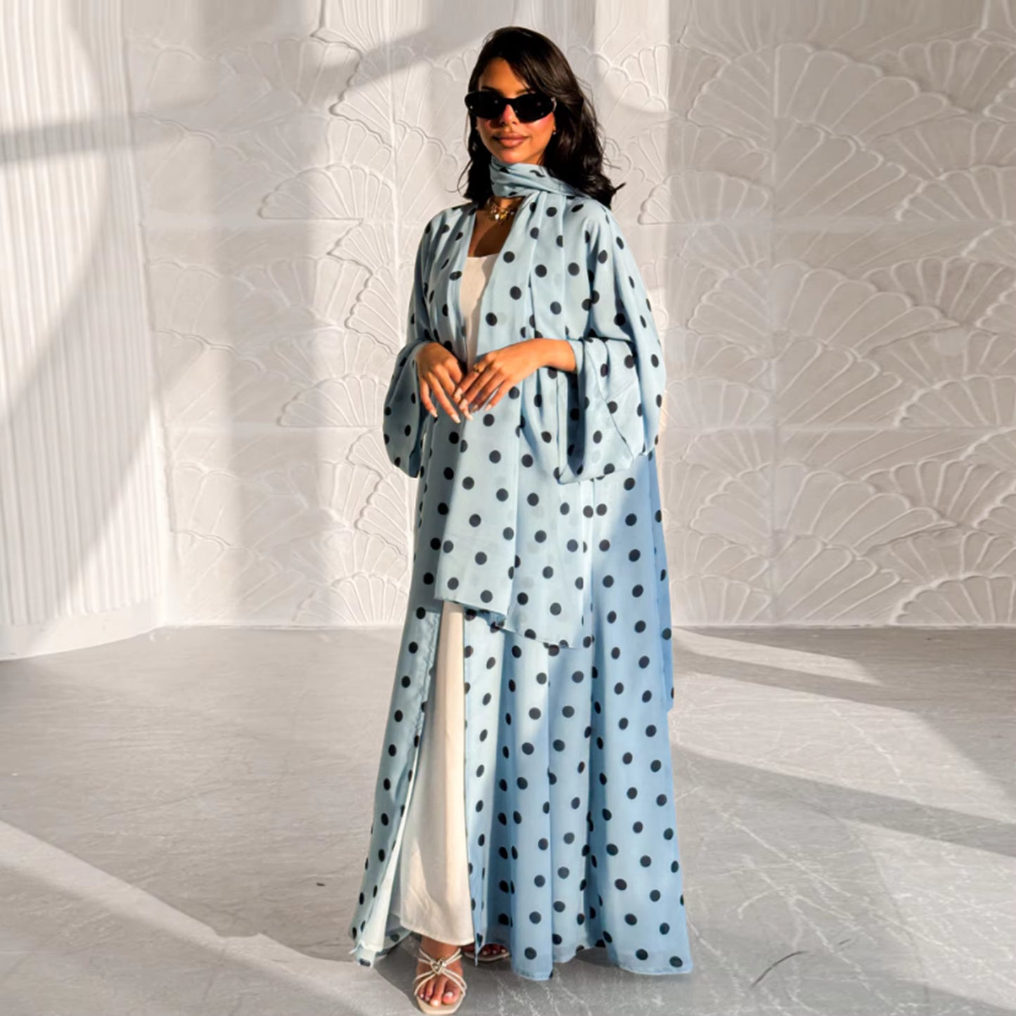 Modern Polka Dot Abaya Set with Hijab
