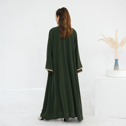 Eid Applique Open Abaya – Dubai Style Maxi Dress