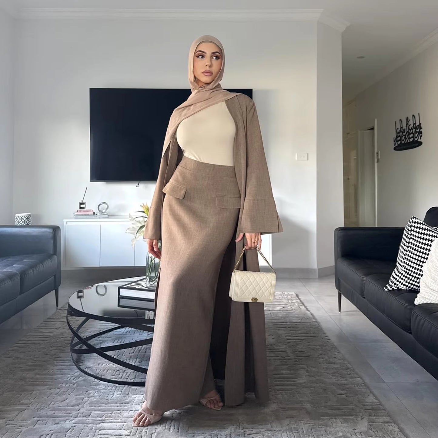 New Modest 2-Piece Abaya Set – Cardigan & Skirt