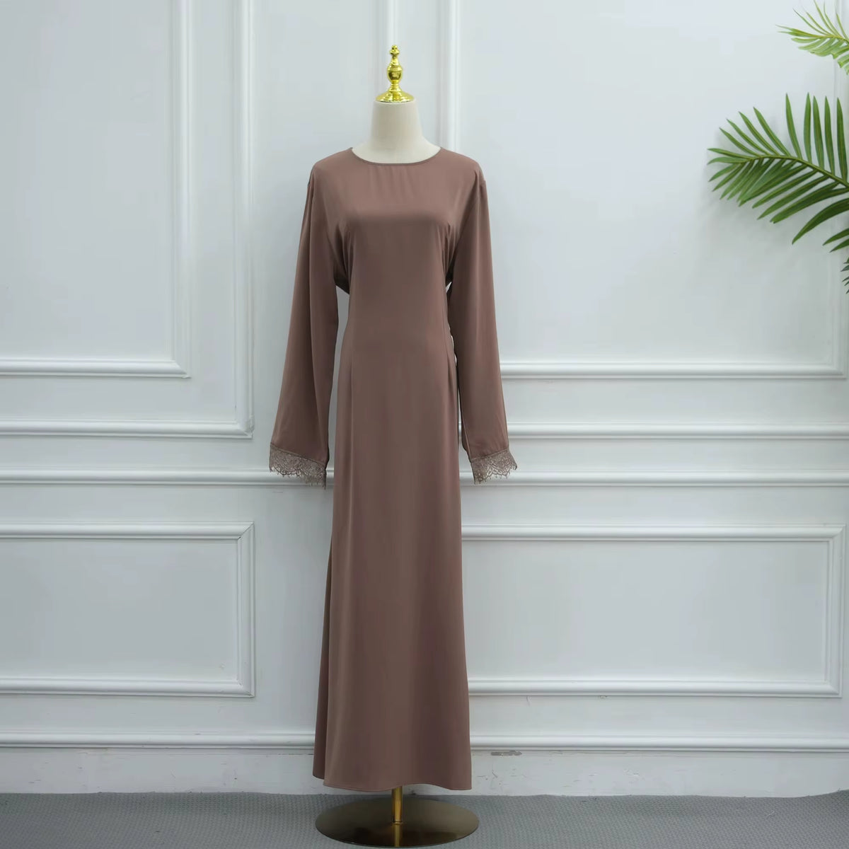 Elegant Lace Trim Cape Overlay Abaya Dress