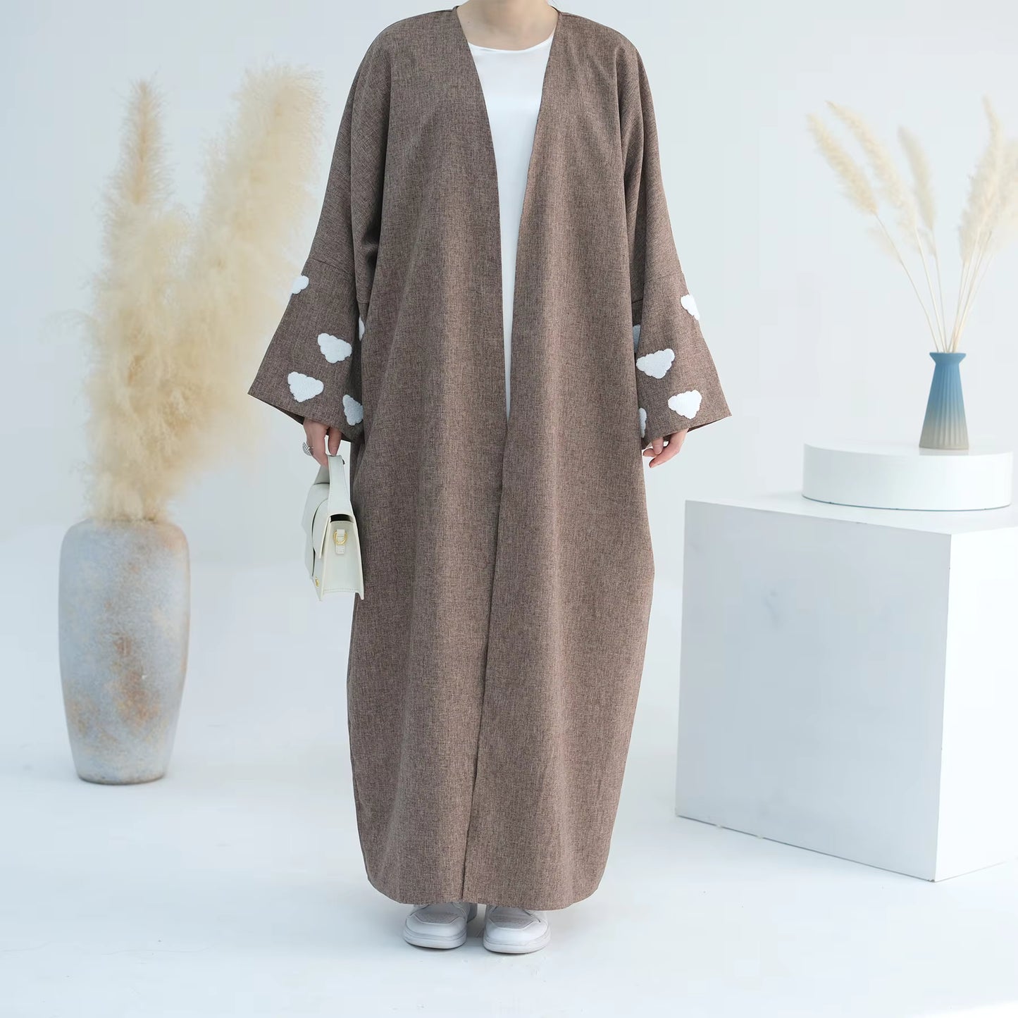 Linen Blend Open Abaya – Lightweight Modest Dress for Women