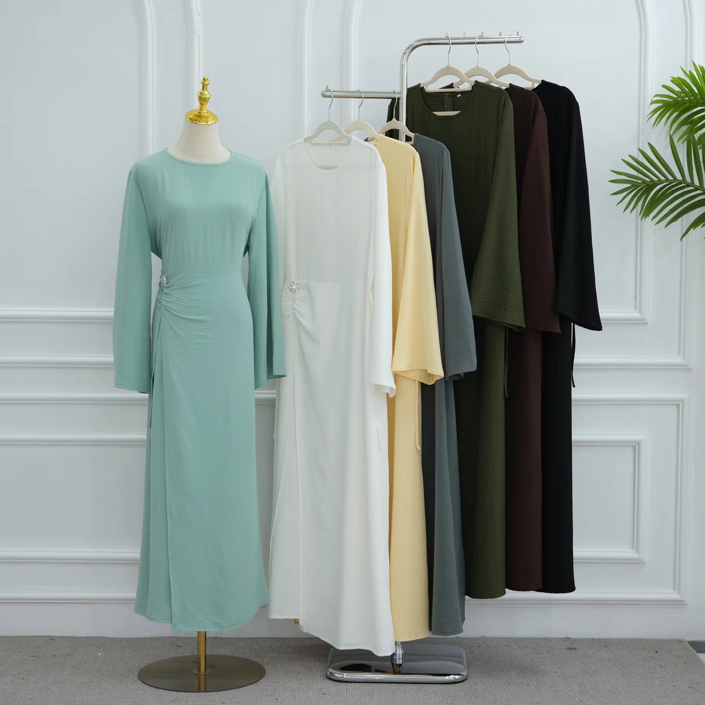 Elegant Soft Crepe Closed Abaya Dress – Back Tie Solid Color Maxi Islamic Dress