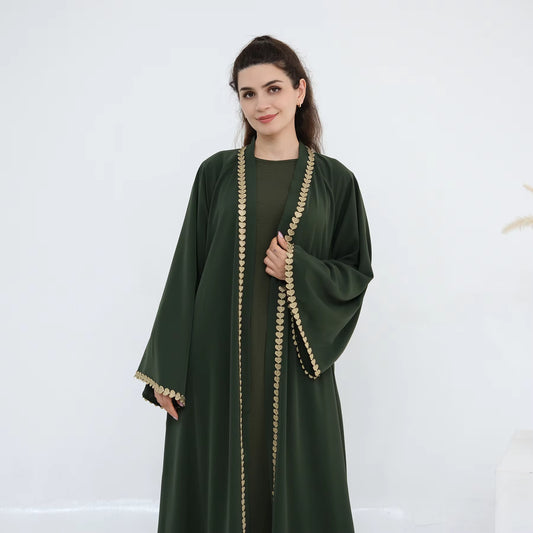 Eid Applique Open Abaya – Dubai Style Maxi Dress