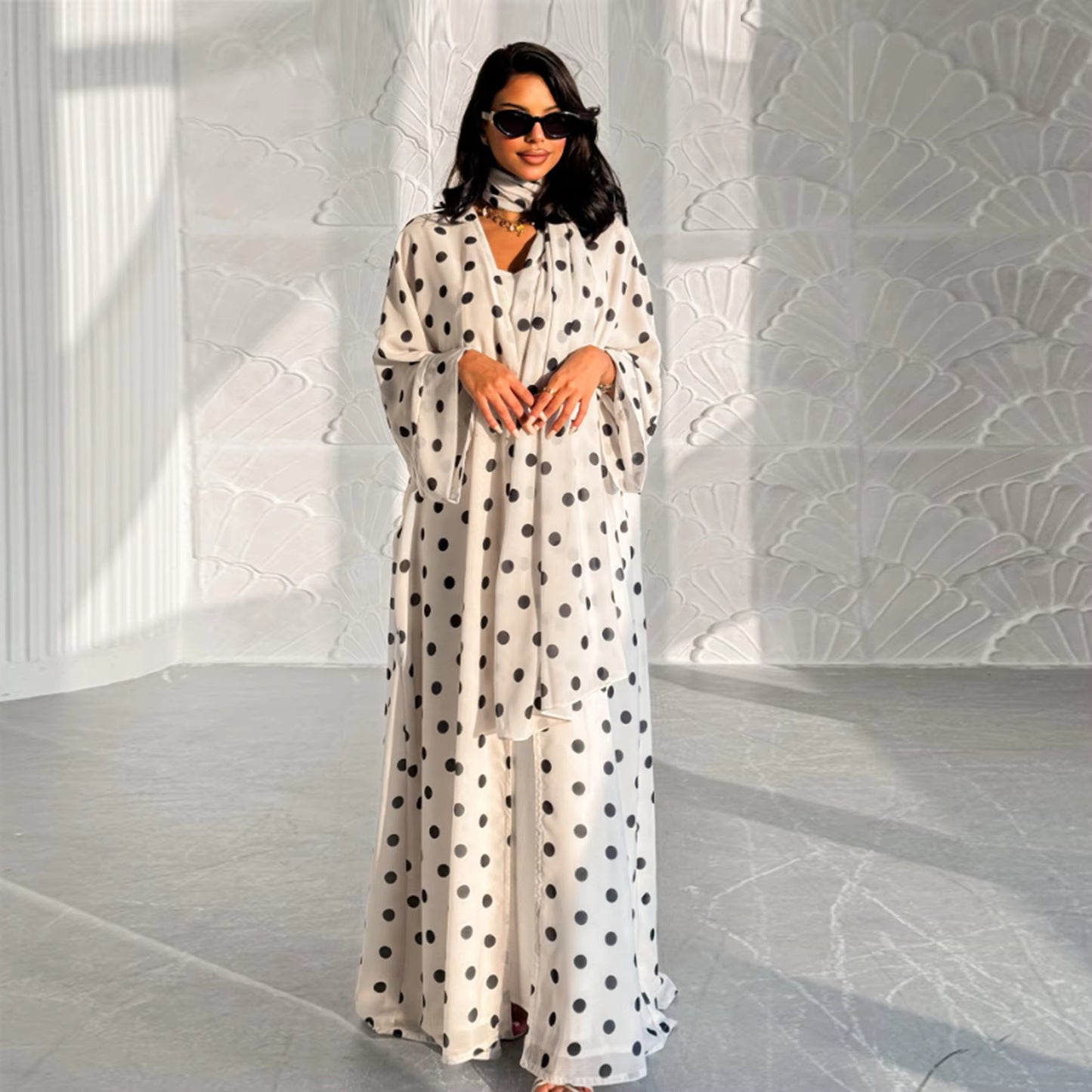 Modern Polka Dot Abaya Set with Hijab