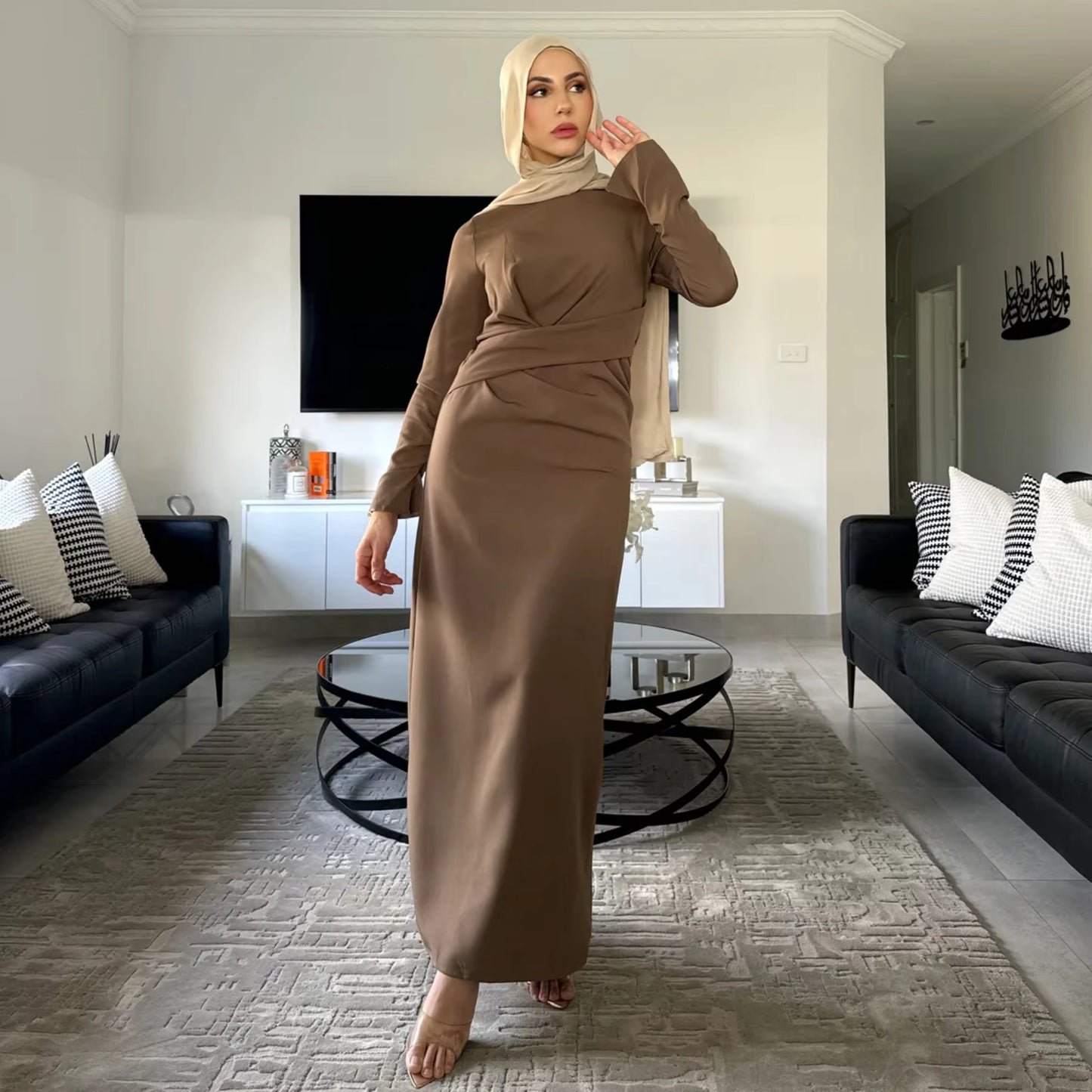 VELA Belted Velvet Abaya