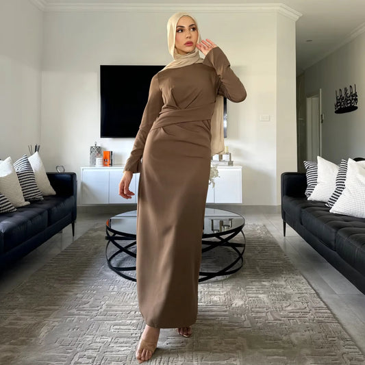 Classic Velvet Abaya Dress – Belted Design