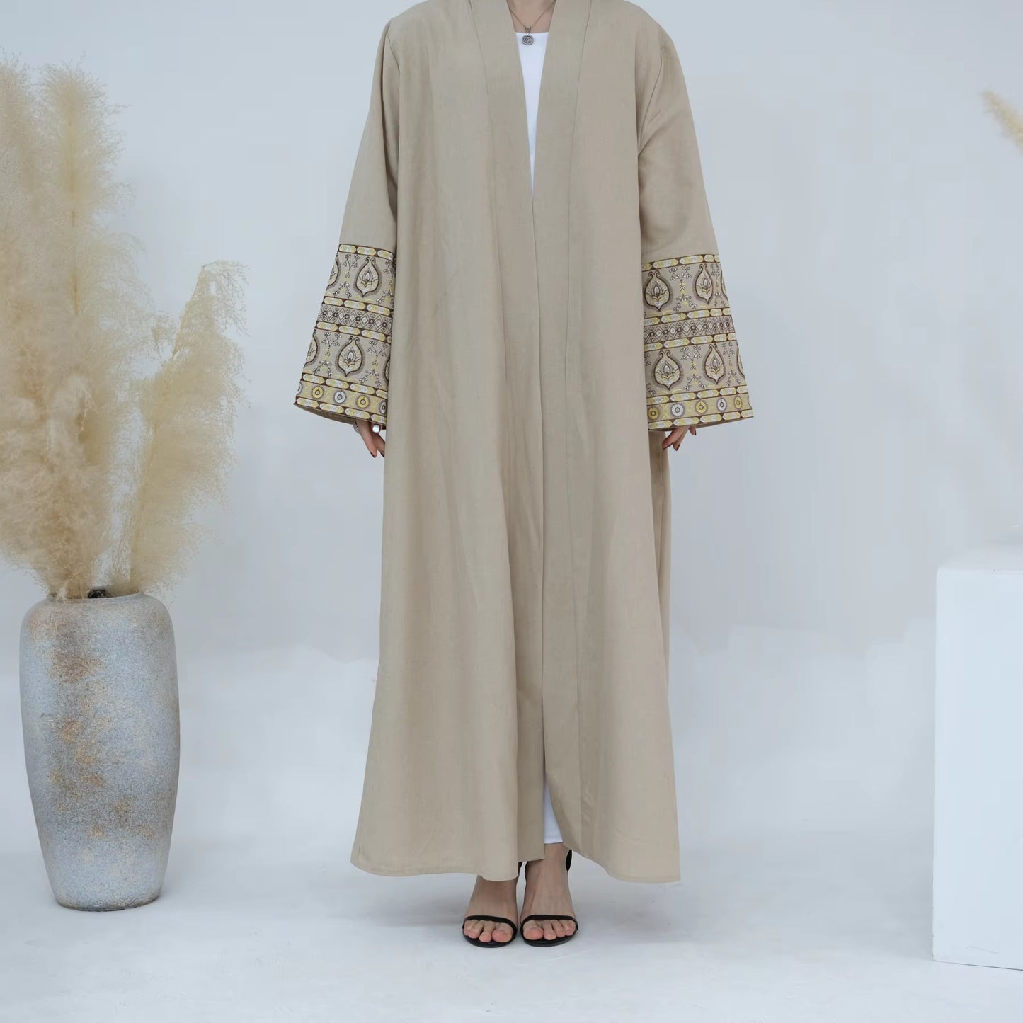 Open Front Embroidered Abaya – Women’s Modest Kimono