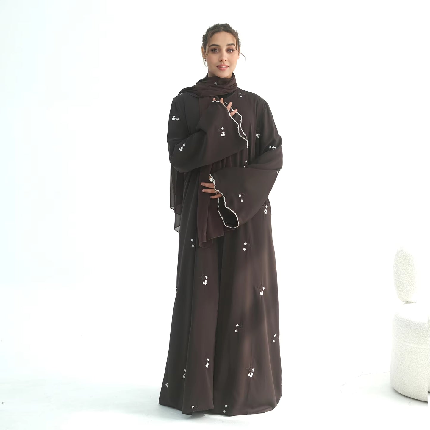 Floral Embroidery Nida Abaya for Women – Open Modest Islamic Dress