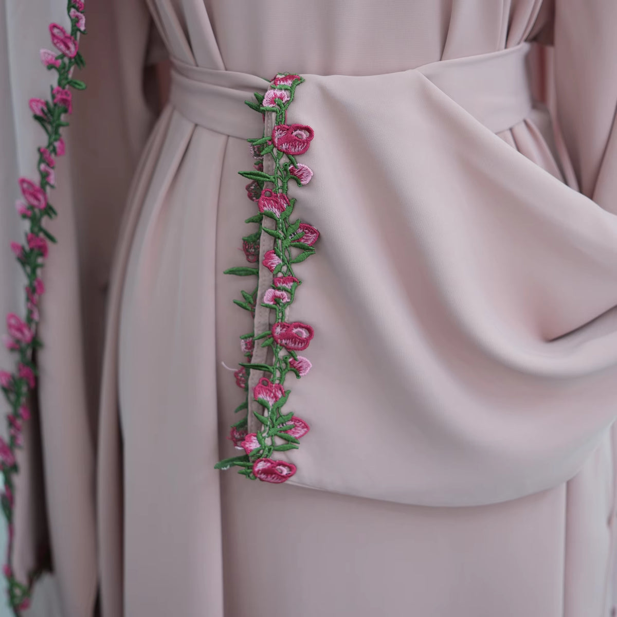 Amira Floral Embroidered Nida Abaya With Matching Hijab Set