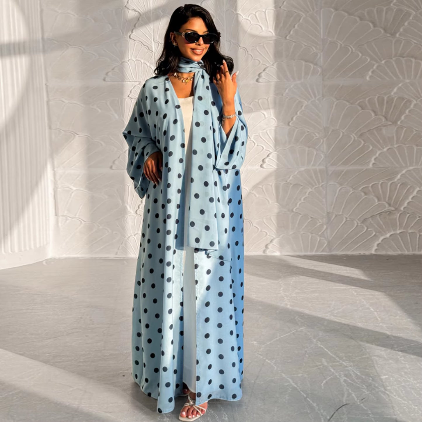 Polka Dot Abaya Dress with Hijab – Elegant Modest Wear for Women