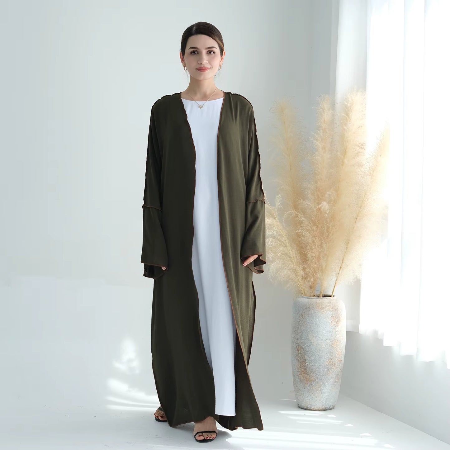Modest 2-Piece Abaya Set – Soft Crepe Open Front Kimono Cardigan with Hijab Scarf