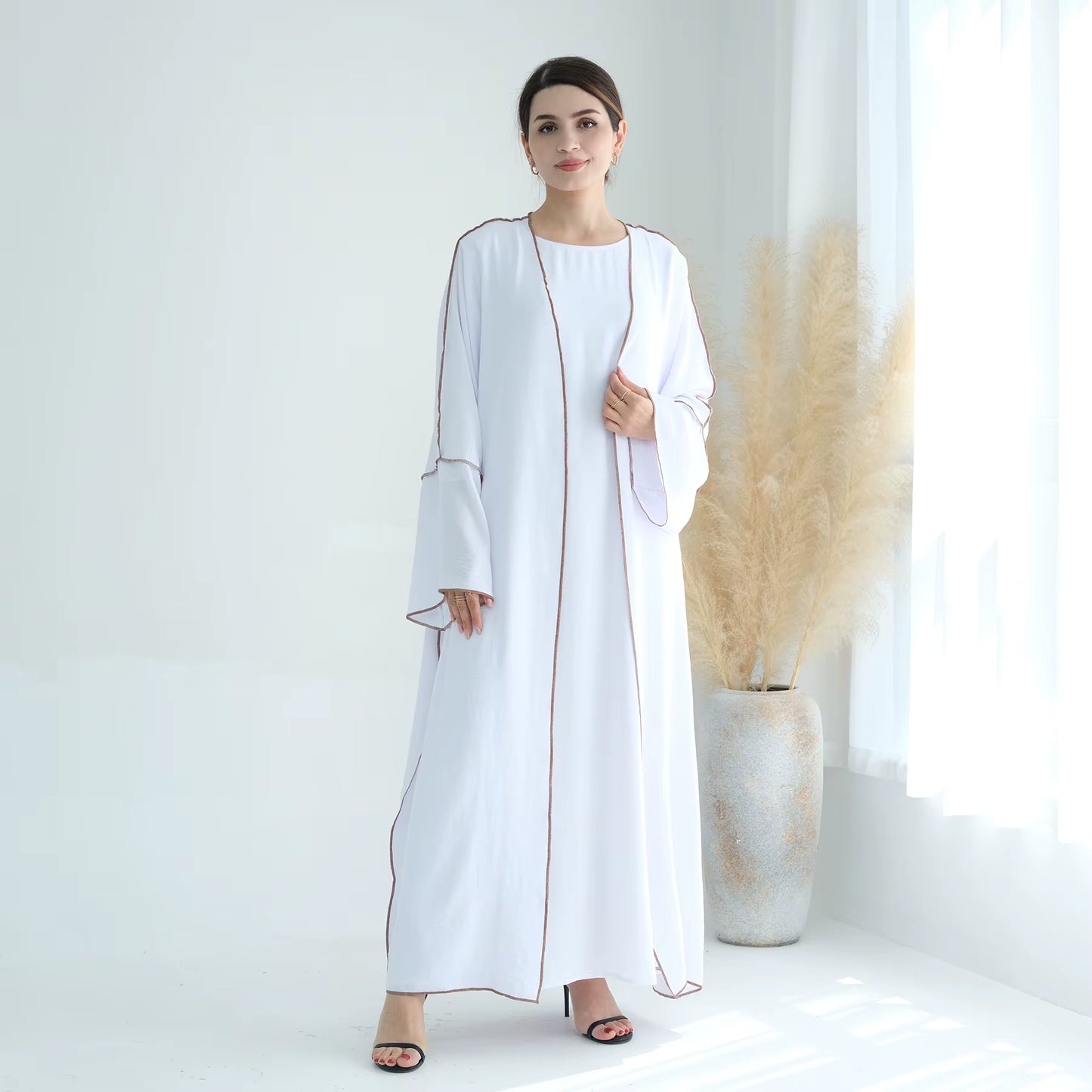 Modest 2-Piece Abaya Set – Soft Crepe Open Front Kimono Cardigan with Hijab Scarf