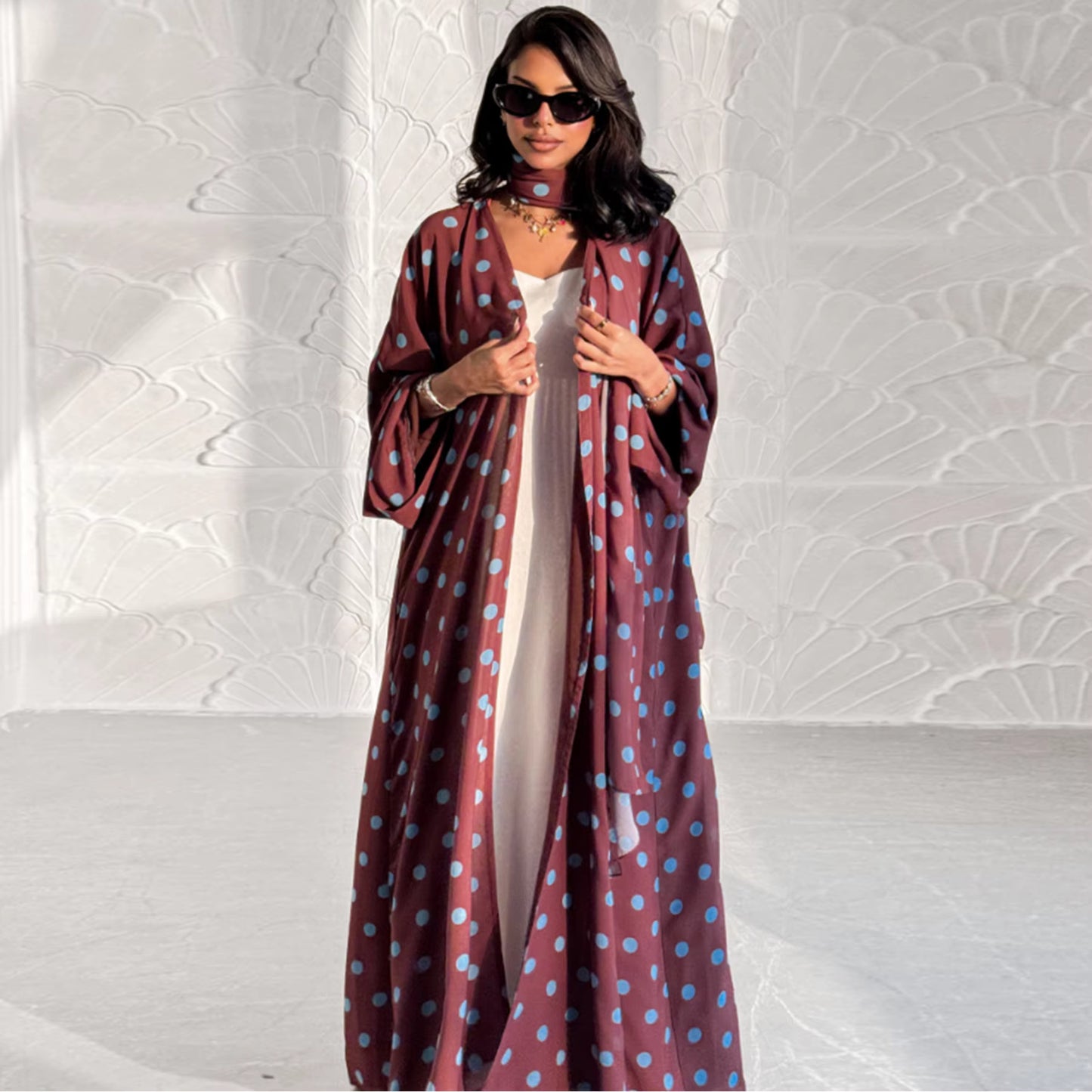 Modern Polka Dot Abaya Set with Hijab
