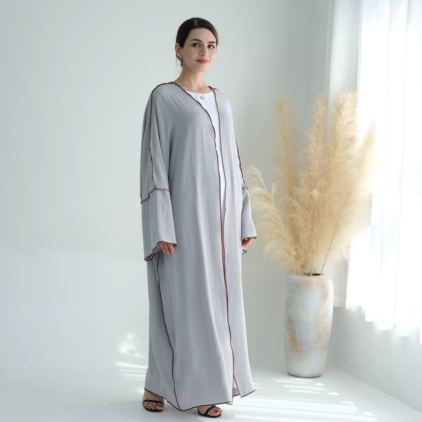 Modest 2-Piece Abaya Set – Soft Crepe Open Front Kimono Cardigan with Hijab Scarf