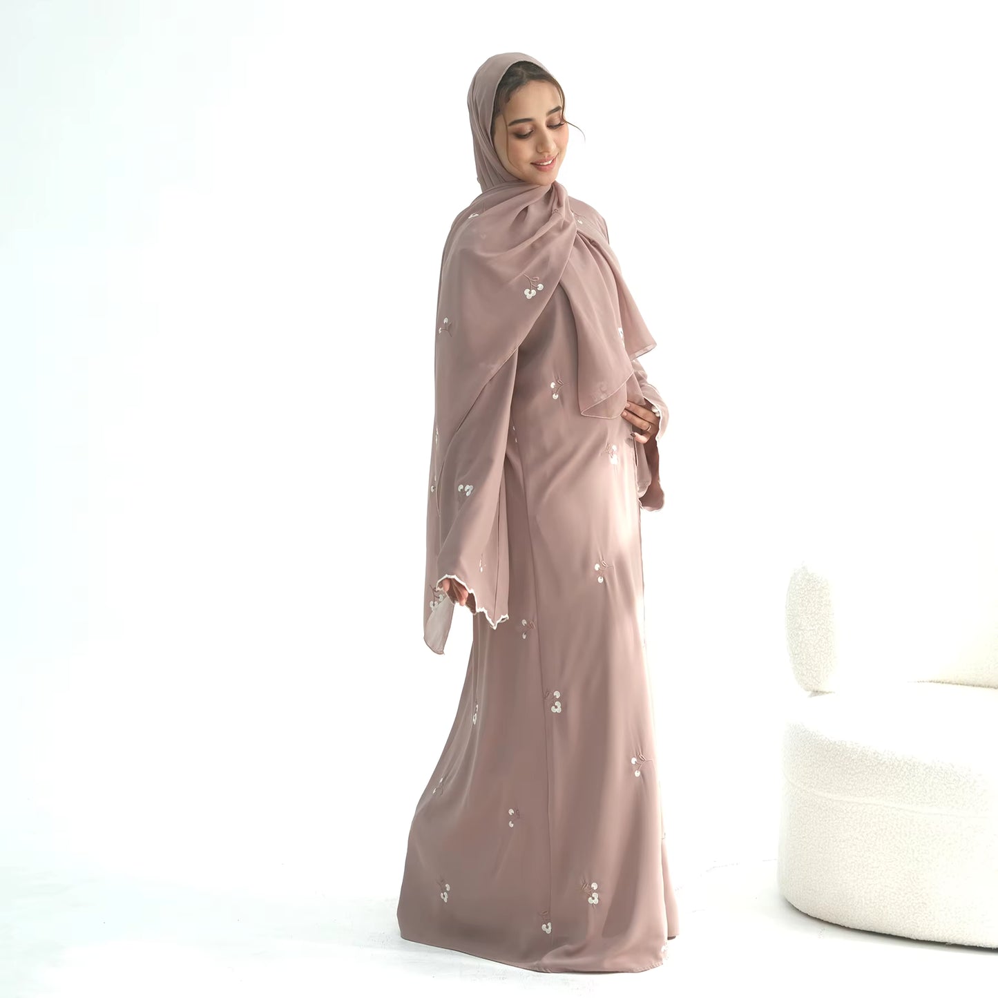 Floral Embroidery Nida Abaya for Women – Open Modest Islamic Dress