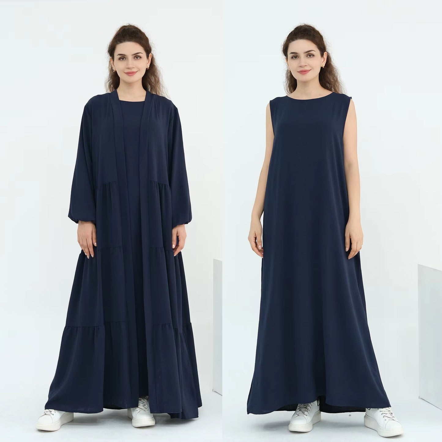 Elegant Soft Crepe Ruffle Abaya Set for Women – 2 Piece Modest Dubai Abaya Outfit
