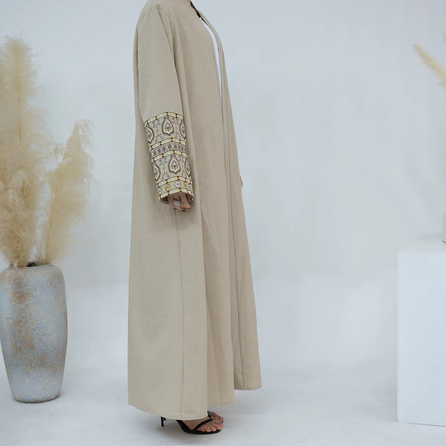 Open Front Embroidered Abaya – Women’s Modest Kimono