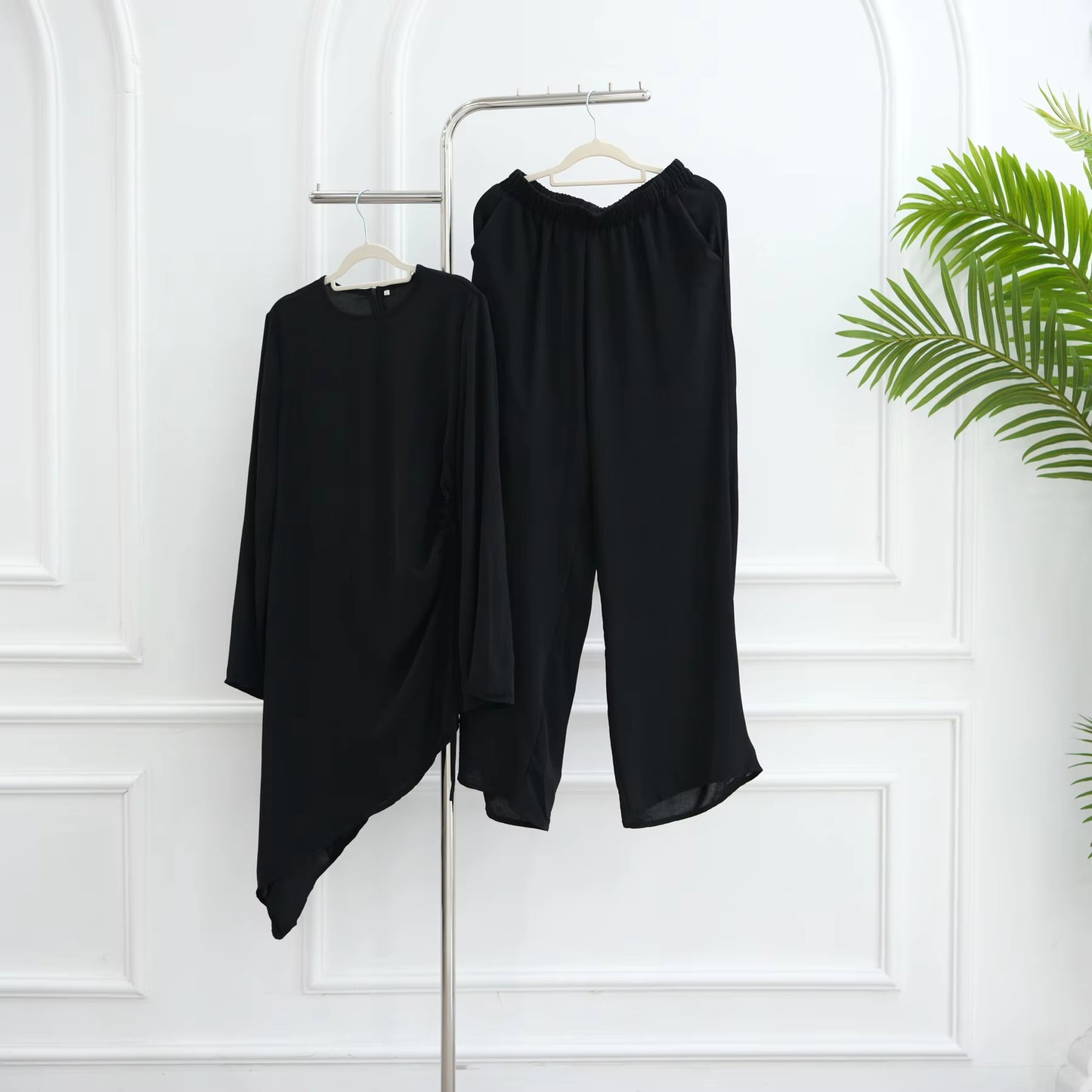 Modern Modest 2-Piece Set – Irregular Tunic & Wide-Leg Pants