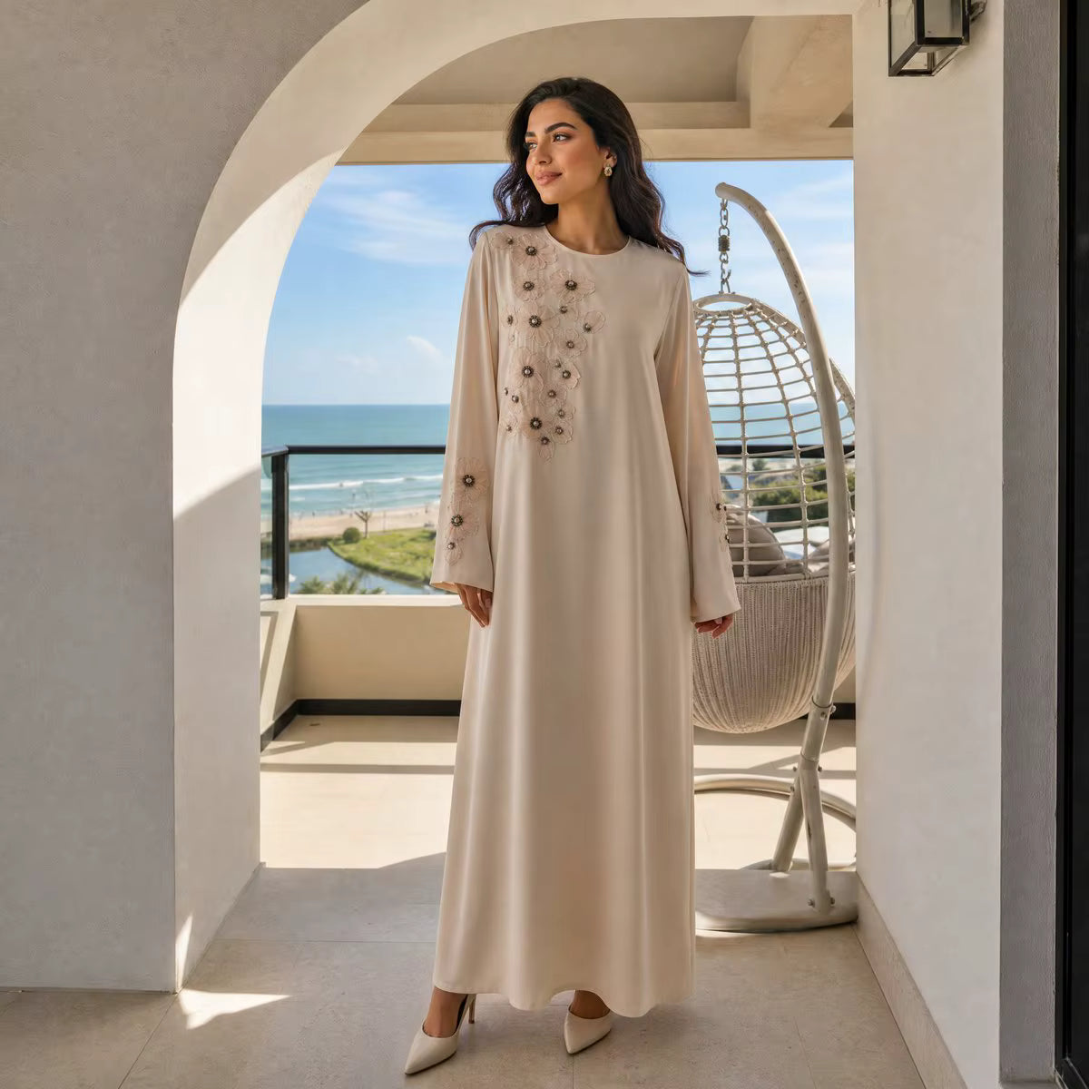 Amara Luxury Floral Beaded Applique Abaya