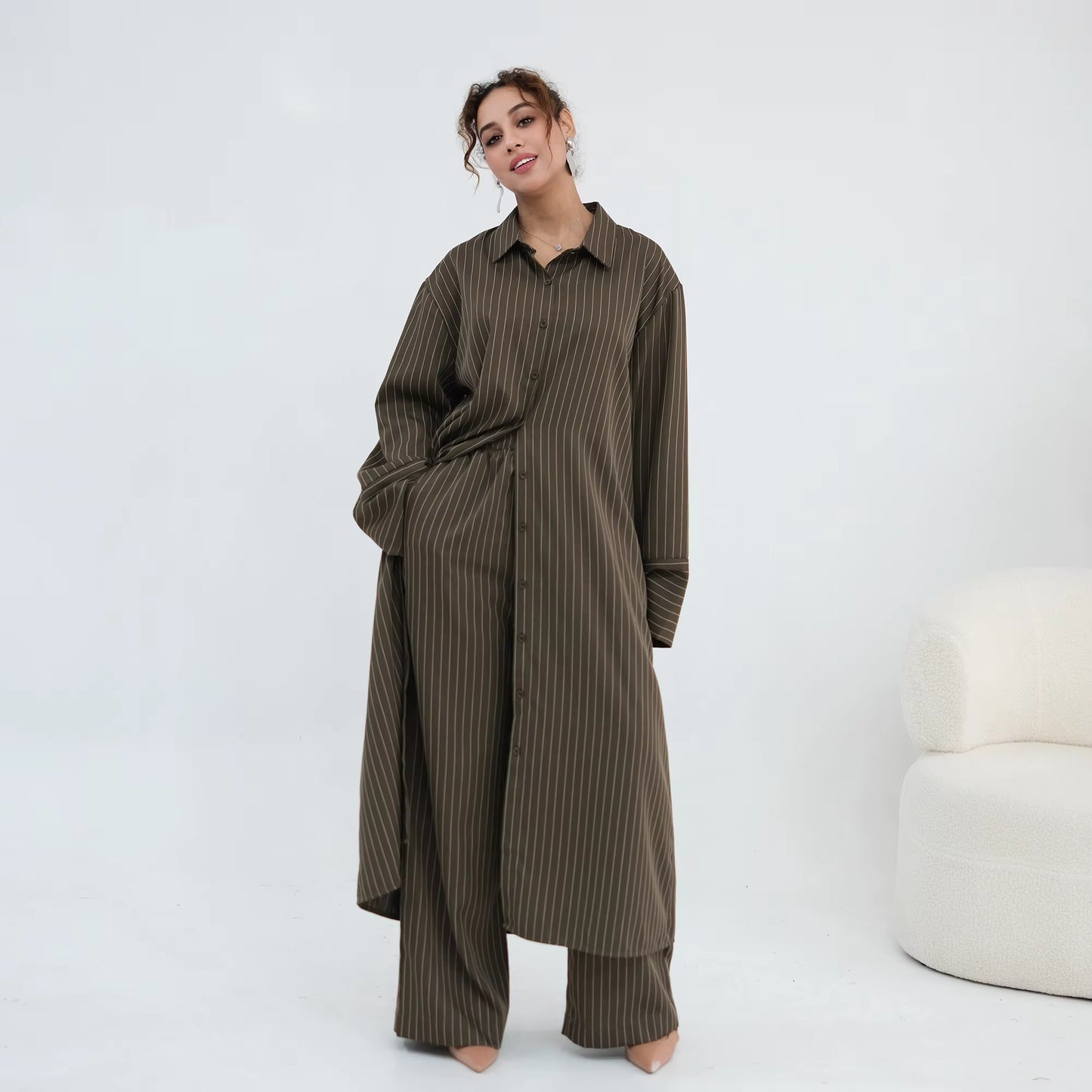 Stripe Lapel Modest Co-Ord Set