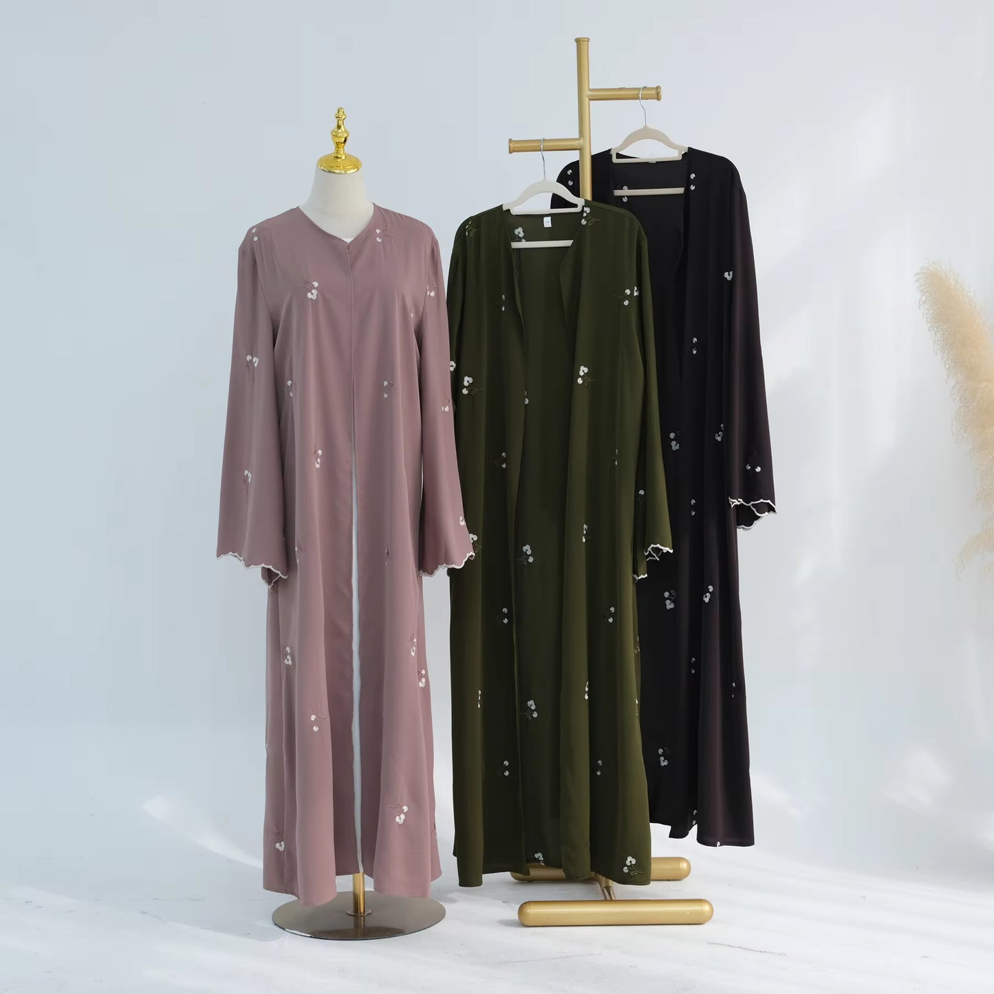 Floral Embroidery Nida Abaya for Women – Open Modest Islamic Dress