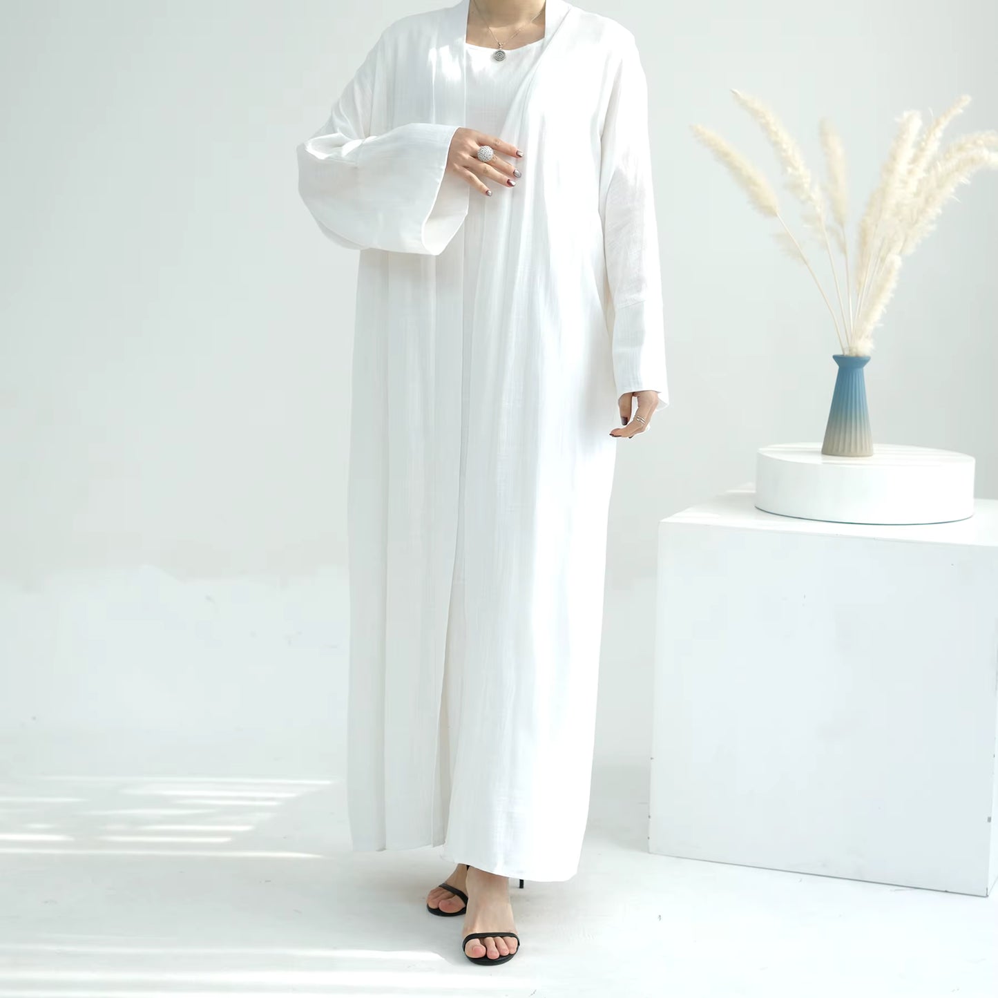 Linen Abaya Set for Women – Breathable 2-Piece Muslim Dress