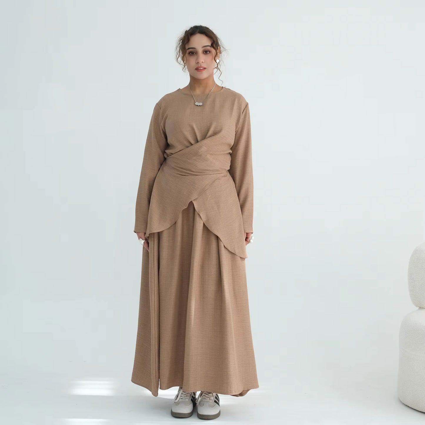 Elegant 2-Piece Abaya Set – Cross Top & Modest Skirt