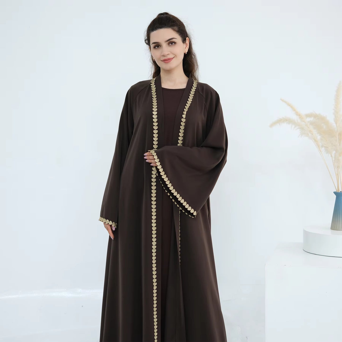 Eid Applique Open Abaya – Dubai Style Maxi Dress