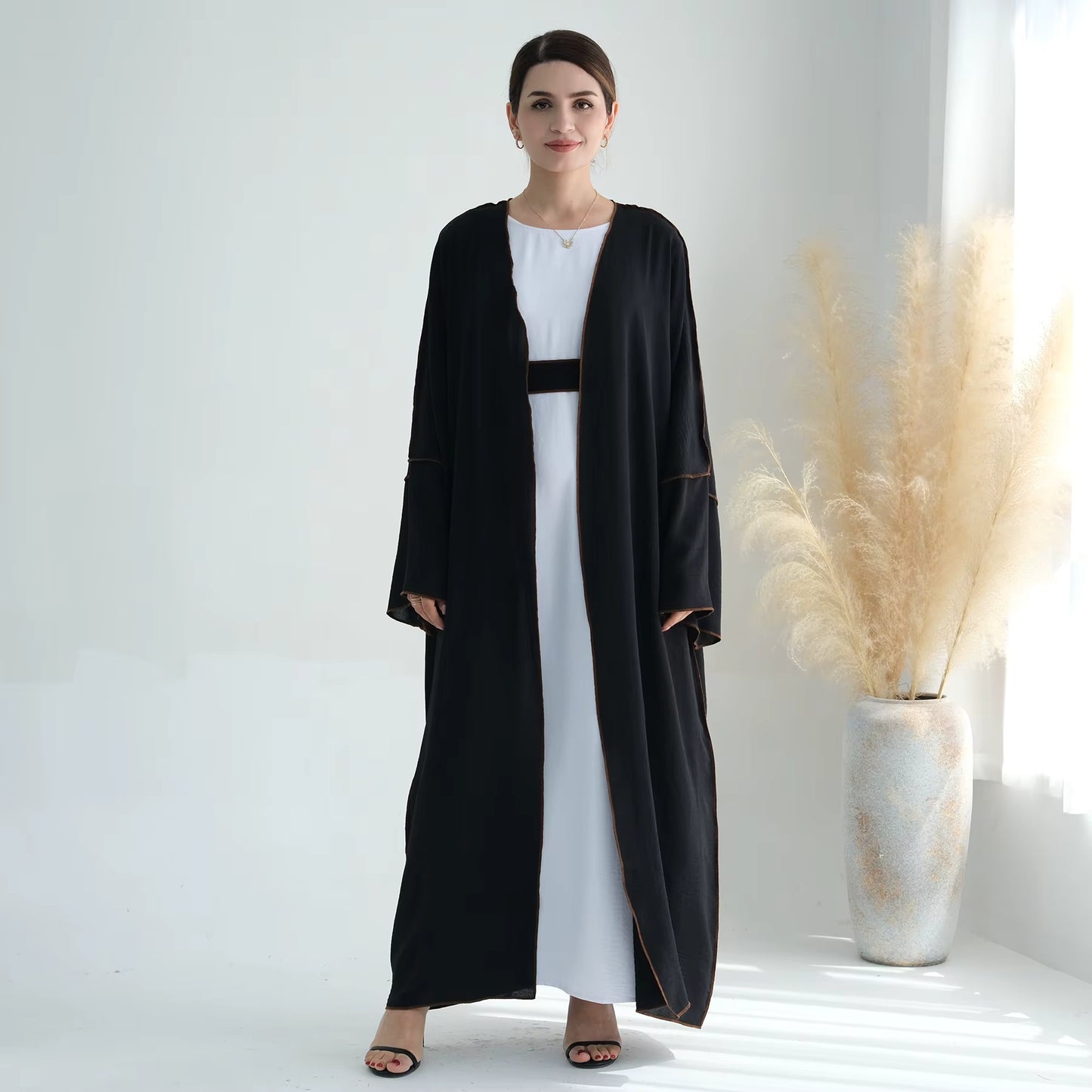 Modest 2-Piece Abaya Set – Soft Crepe Open Front Kimono Cardigan with Hijab Scarf