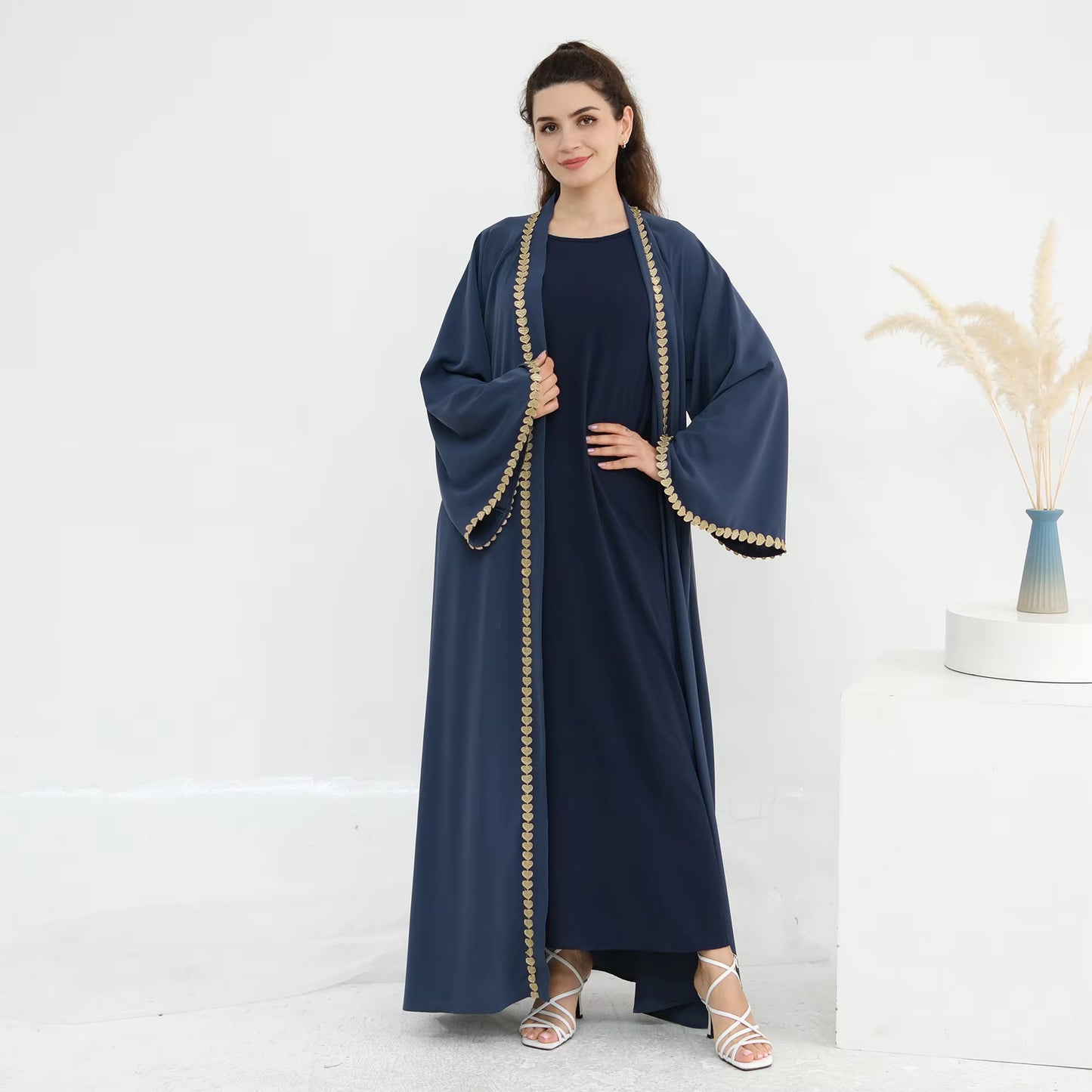 Eid Applique Open Abaya – Dubai Style Maxi Dress